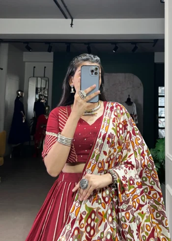 Purple Chanderi Garba Lehenga with Zari Work close