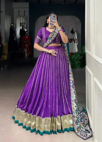 Purple Chanderi Garba Lehenga with Zari Work front look