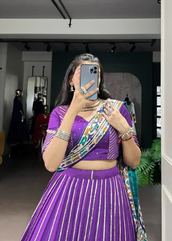 Purple Chanderi Garba Lehenga with Zari Work close look