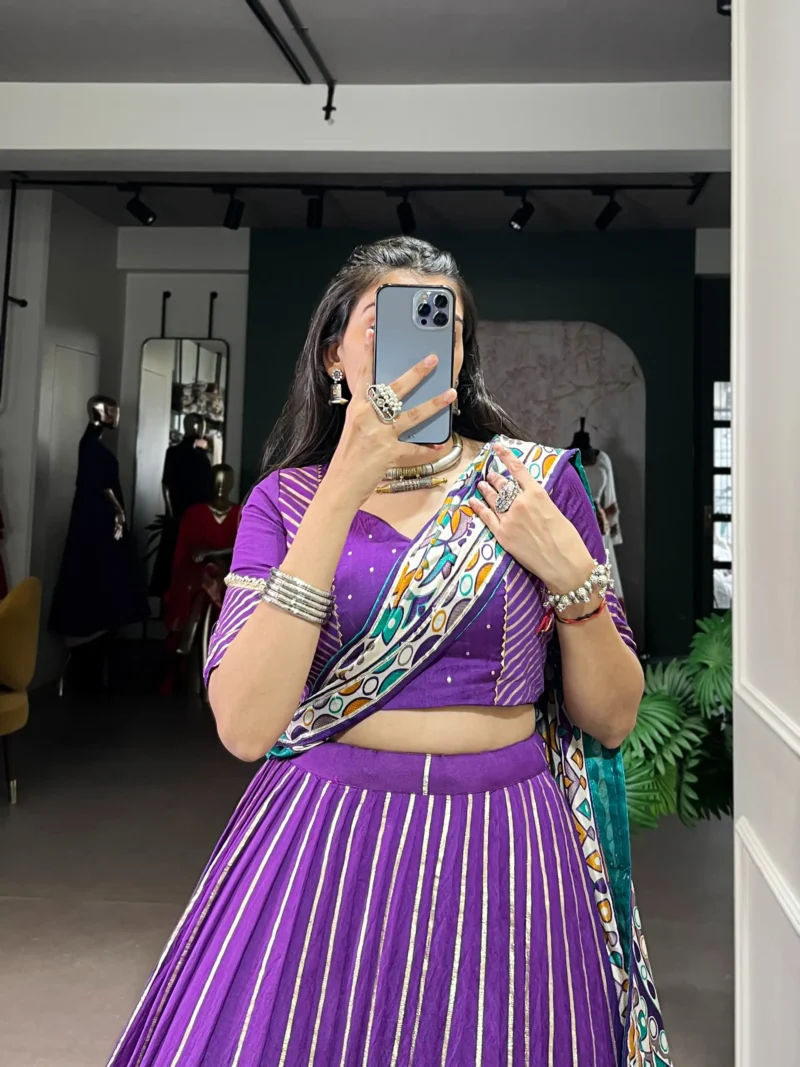 Purple Chanderi Garba Lehenga with Zari Work close look