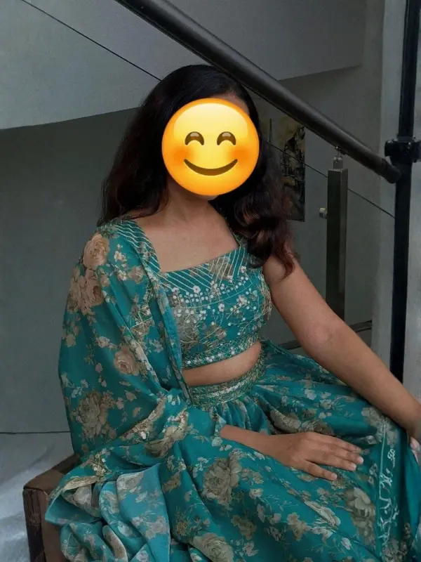 Client wearing Bella Signora firozi wedding lehenga