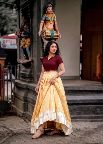 Cream Kanchipuram Half Saree Lehenga with Rich Zari Weaving flair