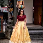 Cream Kanchipuram Half Saree Lehenga with Rich Zari Weaving front look