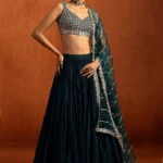 Dark Blue Zari Sequin Embroidered Bridesmaid Lehenga Set front look