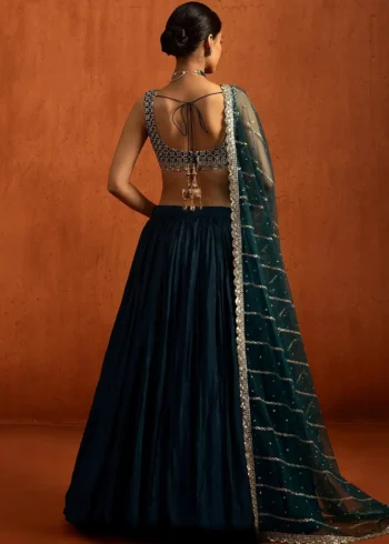 Dark Blue Zari Sequin Embroidered Bridesmaid Lehenga Set back design look