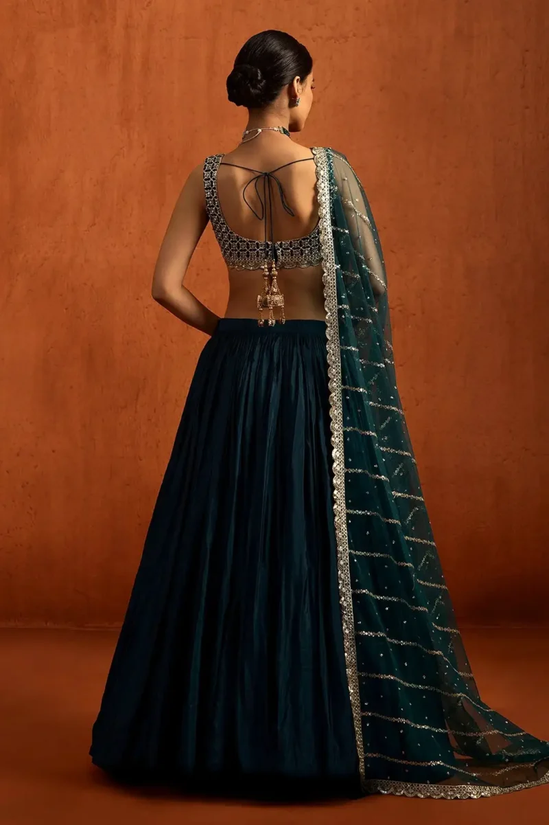 Dark Blue Zari Sequin Embroidered Bridesmaid Lehenga Set back design look
