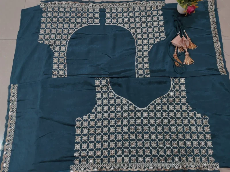 Dark Blue Zari Sequin Embroidered Bridesmaid Lehenga Set close blouse work