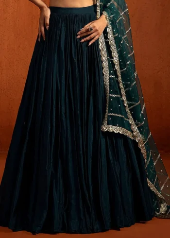 Dark Blue Zari Sequin Embroidered Bridesmaid Lehenga Set