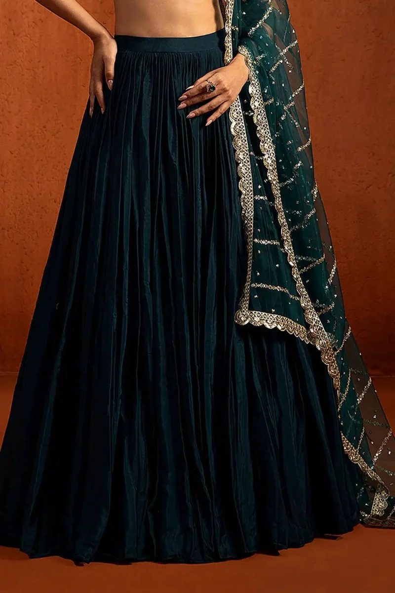 Dark Blue Zari Sequin Embroidered Bridesmaid Lehenga Set