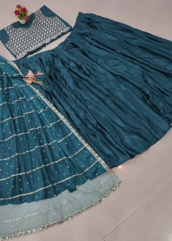 Dark Blue Zari Sequin Embroidered Bridesmaid Lehenga Set live image