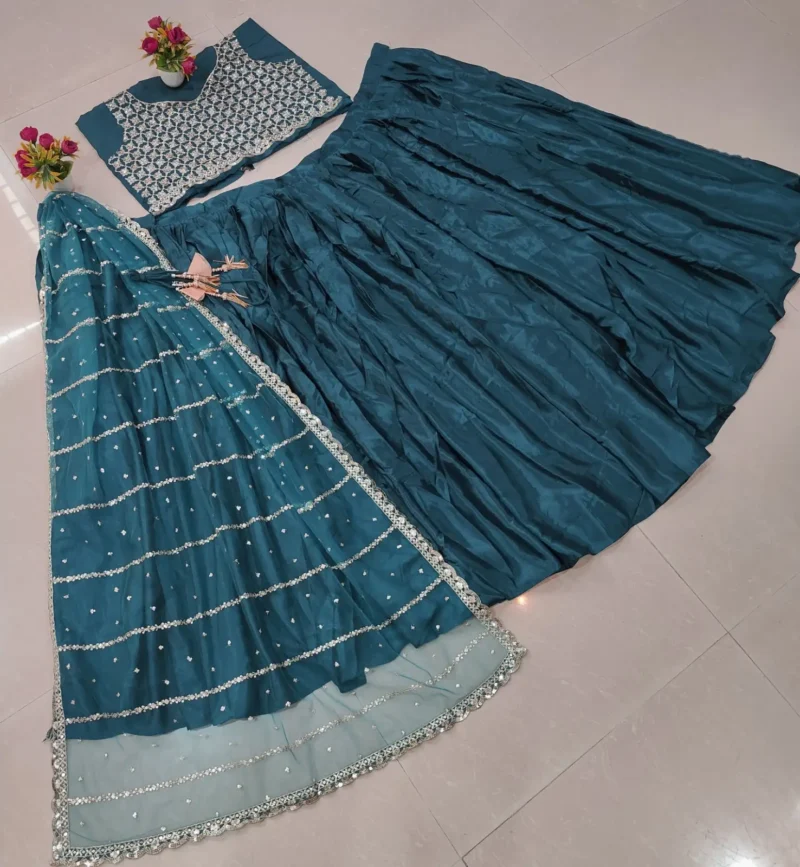 Dark Blue Zari Sequin Embroidered Bridesmaid Lehenga Set live image