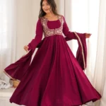 Dark Rani Pink Roman Silk Chanderi Anarkali Suit with Jacket front look