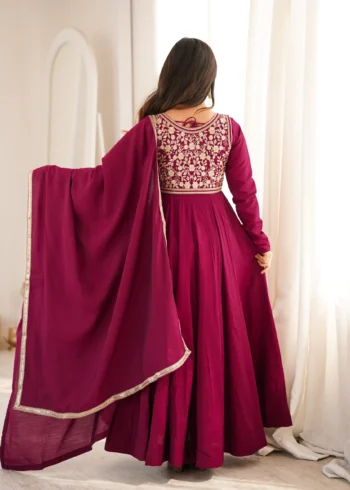 Dark Rani Pink Roman Silk Chanderi Anarkali Suit with Jacket back side look