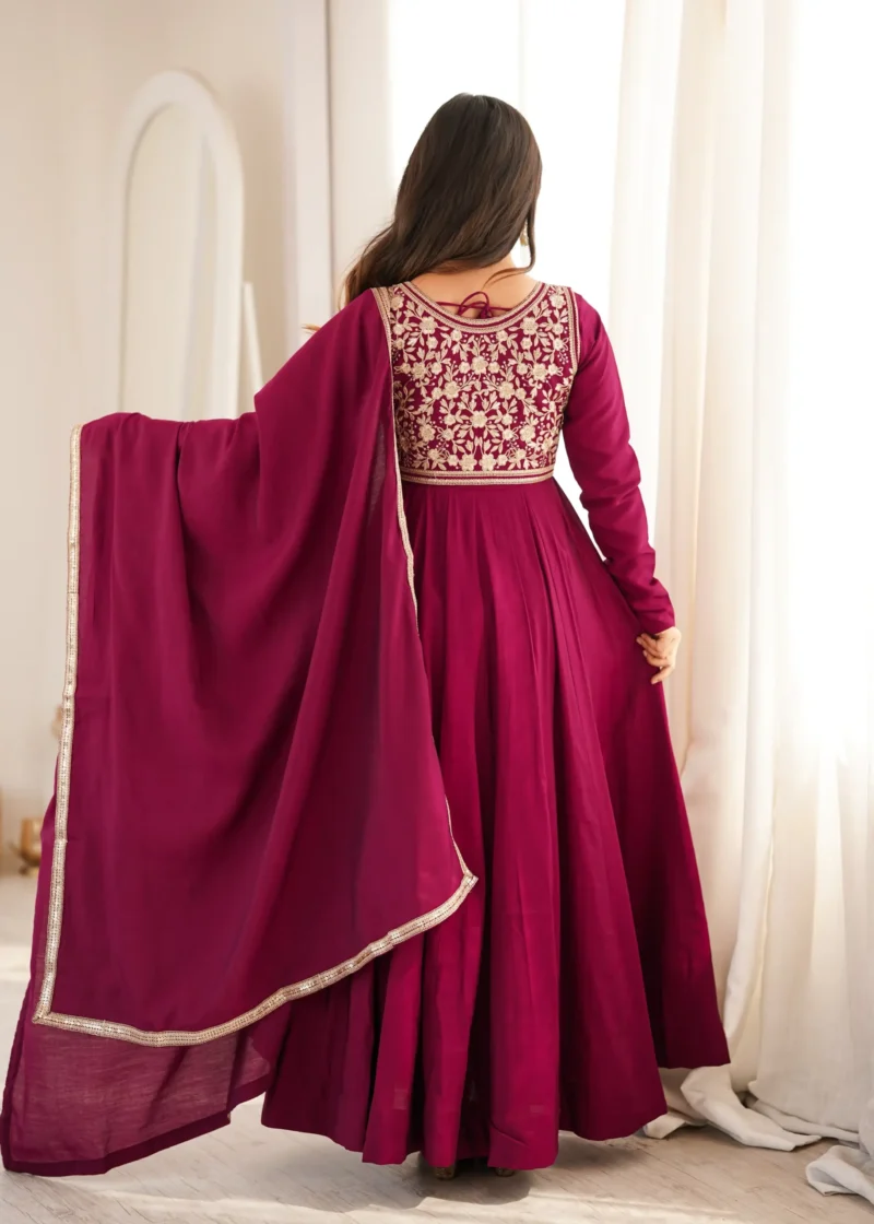 Dark Rani Pink Roman Silk Chanderi Anarkali Suit with Jacket back side look