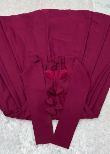 Dark Rani Pink Roman Silk Chanderi Anarkali Suit with Jacket back live image