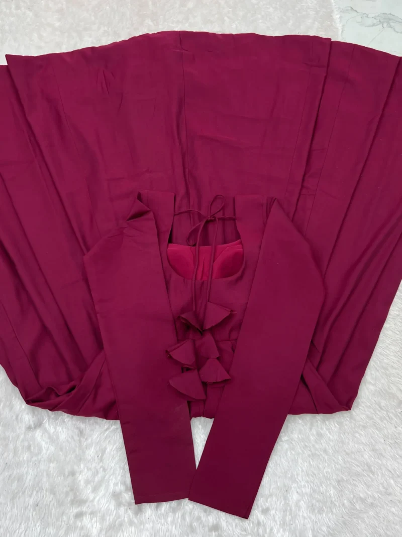 Dark Rani Pink Roman Silk Chanderi Anarkali Suit with Jacket back live image