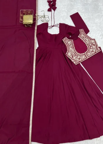 Dark Rani Pink Roman Silk Chanderi Anarkali Suit with Jacket live image