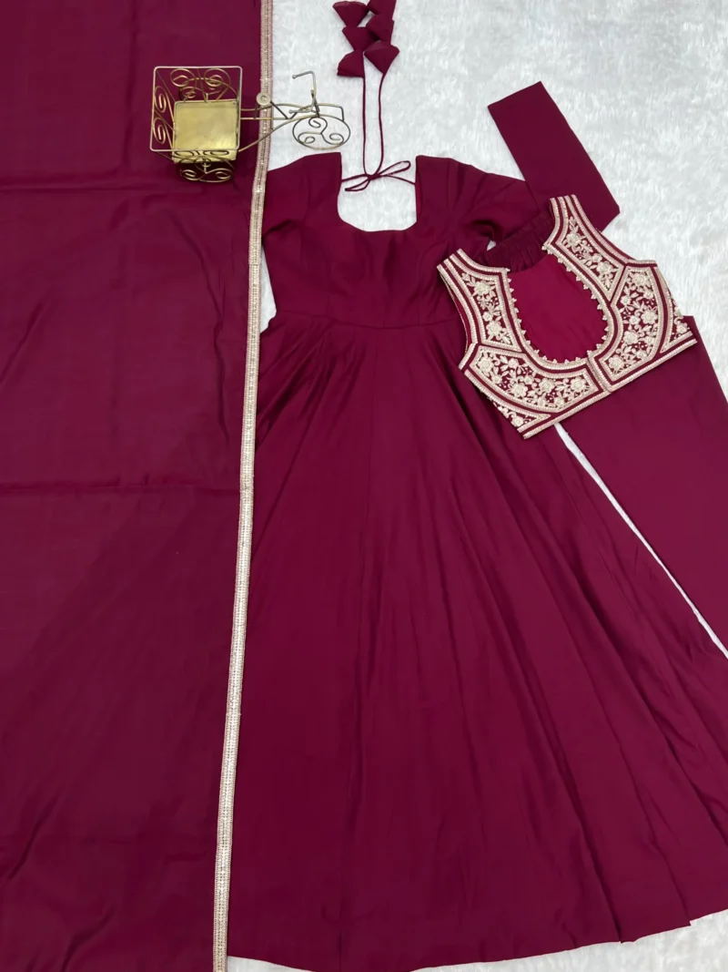 Dark Rani Pink Roman Silk Chanderi Anarkali Suit with Jacket live image