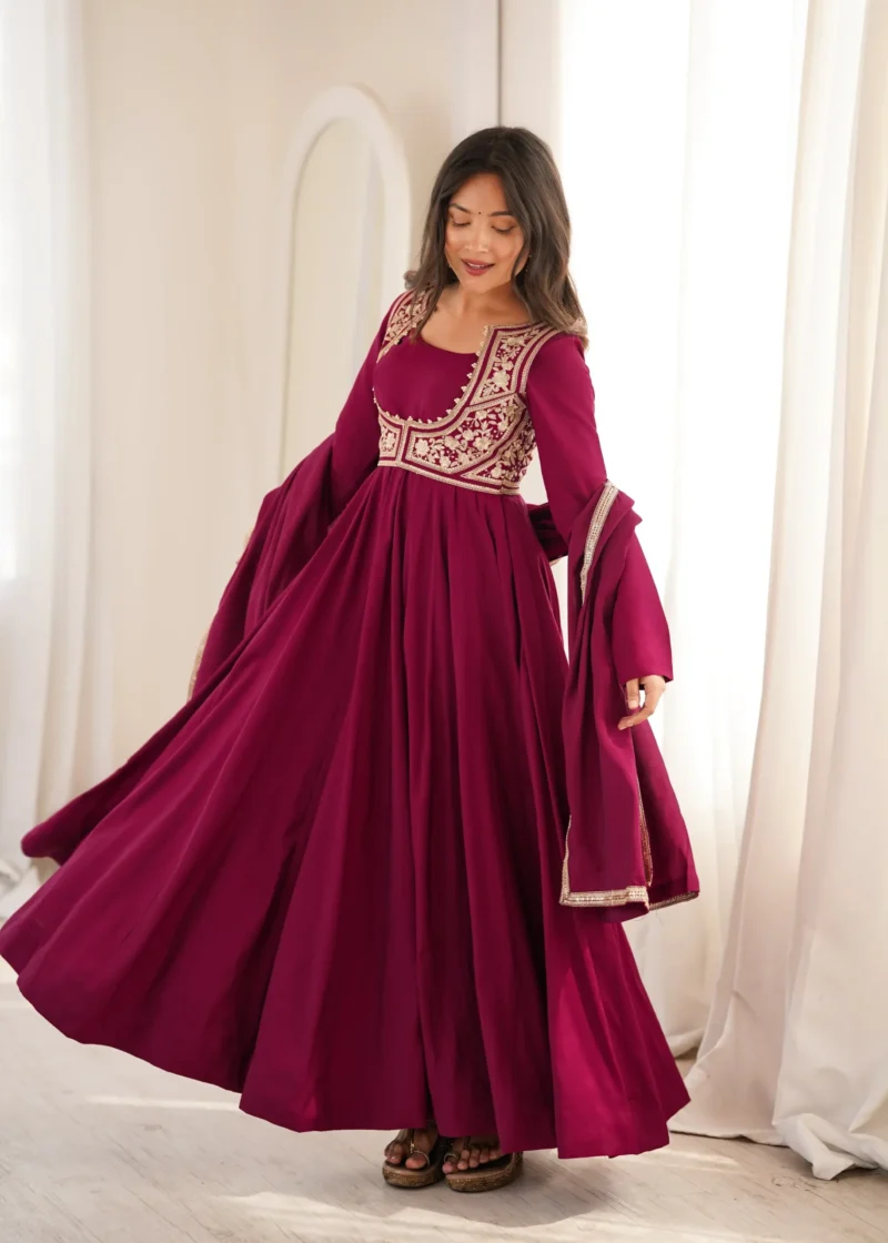 Dark Rani Pink Roman Silk Chanderi Anarkali Suit with Jacket
