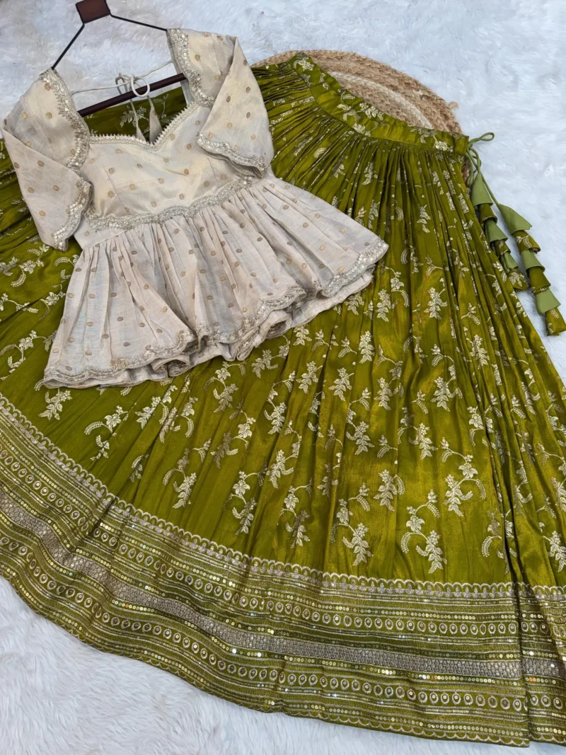 Parrot Green Colour Designer Dyeable Viscose Jacquard Lehenga Choli with Sequins Embroidery live