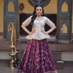 Wine Colour Designer Dyeable Viscose Jacquard Lehenga Choli with Sequins Embroidery front