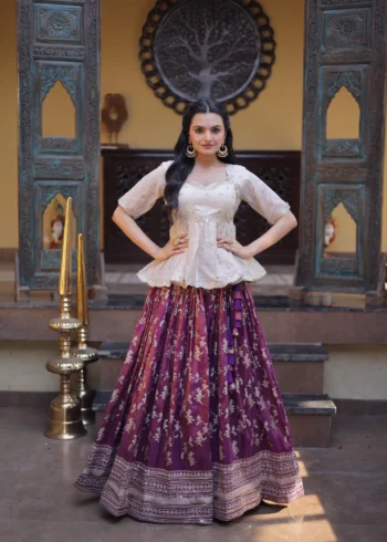 Wine Colour Designer Dyeable Viscose Jacquard Lehenga Choli with Sequins Embroidery front