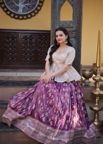 Wine Colour Designer Dyeable Viscose Jacquard Lehenga Choli with Sequins Embroidery sitting
