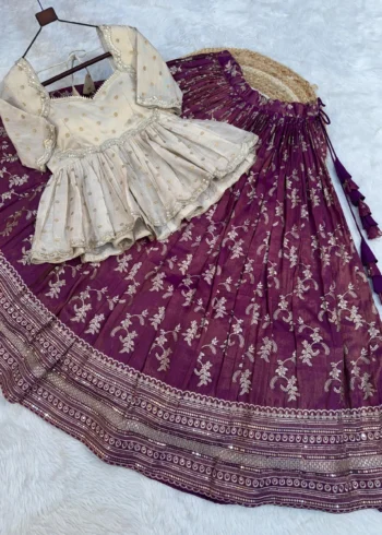 Wine Colour Designer Dyeable Viscose Jacquard Lehenga Choli with Sequins Embroidery live