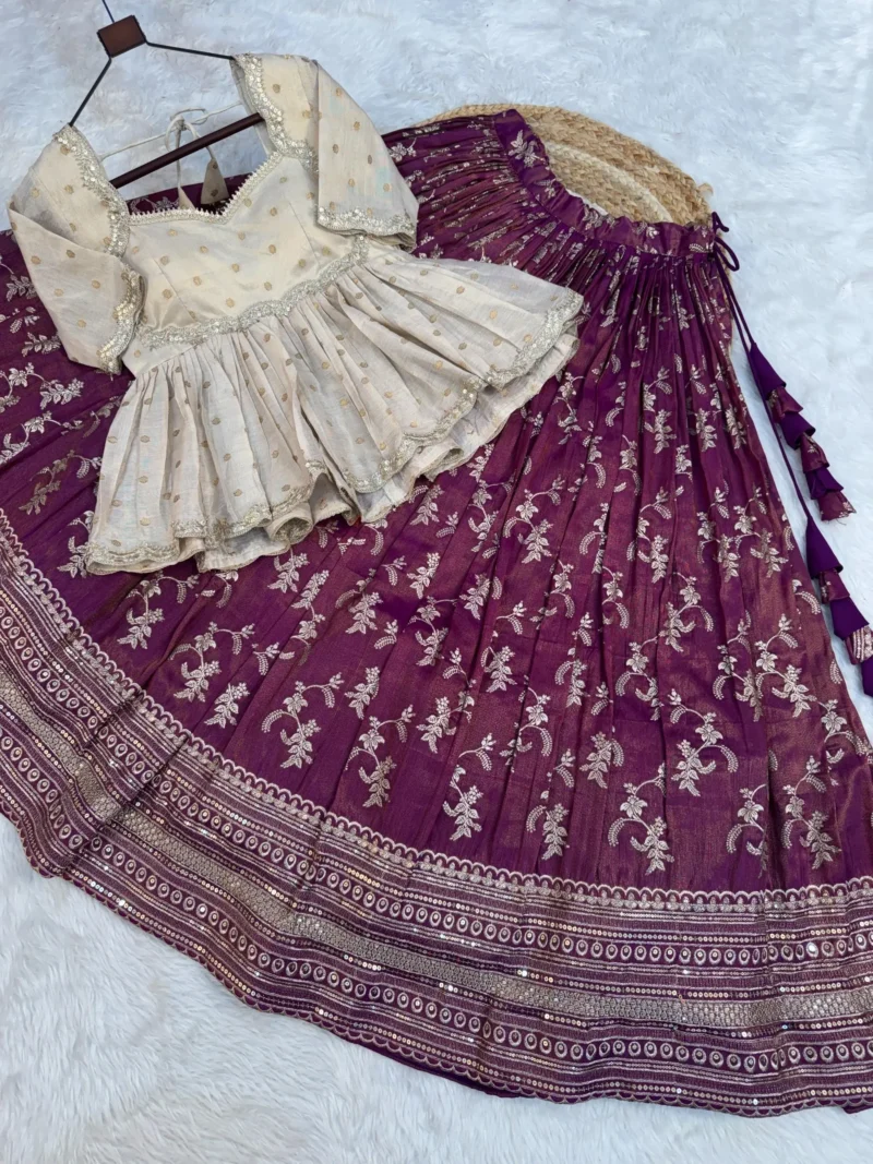 Wine Colour Designer Dyeable Viscose Jacquard Lehenga Choli with Sequins Embroidery live