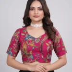 Pink Designer Embroidered Pure Viscose Half Sleeve Blouse