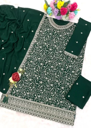 Green Designer Embroidered Semi-Stitched Blooming Georgette Partywear Suit live