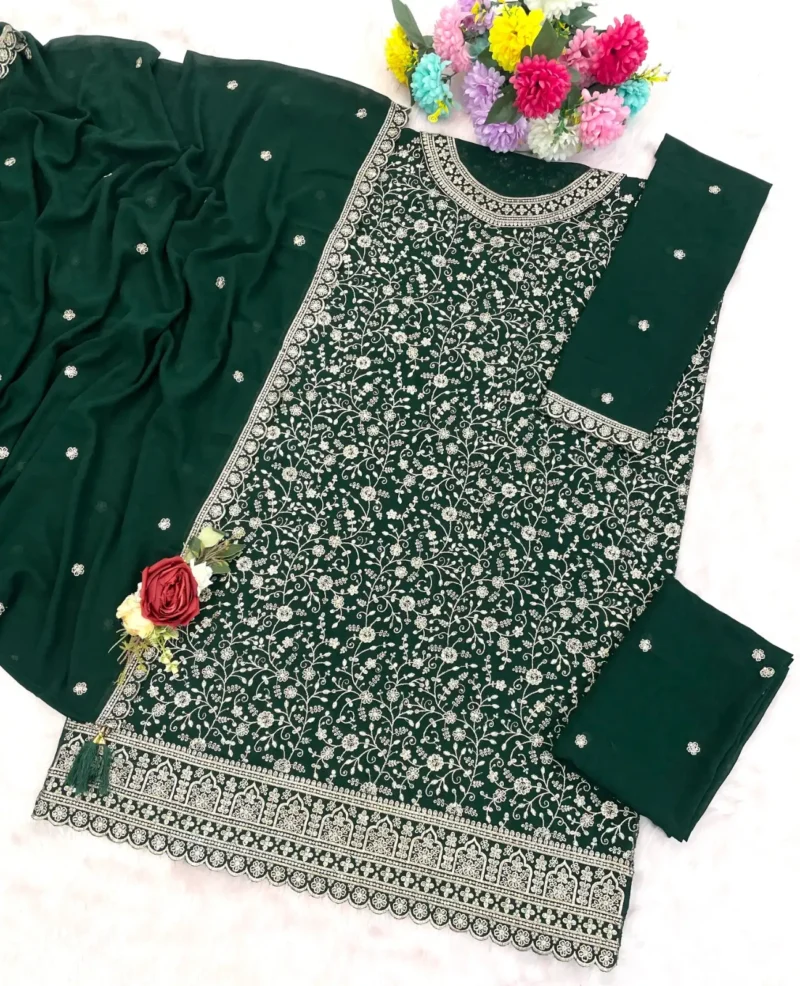 Green Designer Embroidered Semi-Stitched Blooming Georgette Partywear Suit live