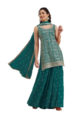 Rama Designer Embroidered Semi-Stitched Blooming Georgette Partywear Suit