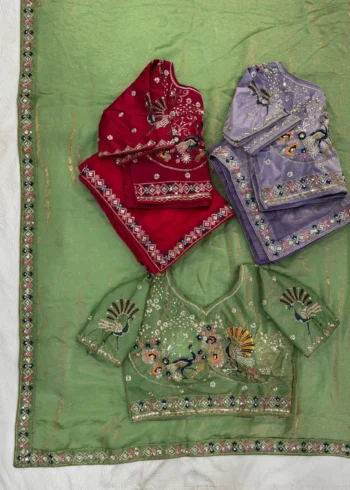 Pista Designer Fendy Satin Silk Saree with 3D Beads and Cutdana Embroidery all colour live