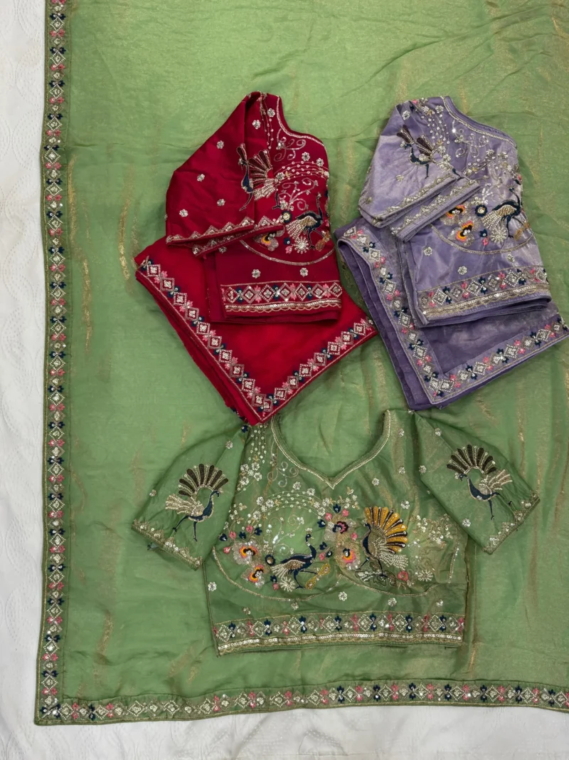 Pista Designer Fendy Satin Silk Saree with 3D Beads and Cutdana Embroidery all colour live