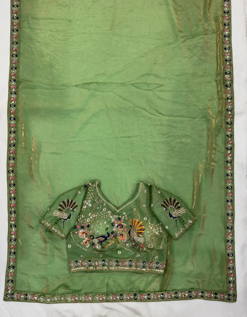 Pista Designer Fendy Satin Silk Saree with 3D Beads and Cutdana Embroidery front look live image
