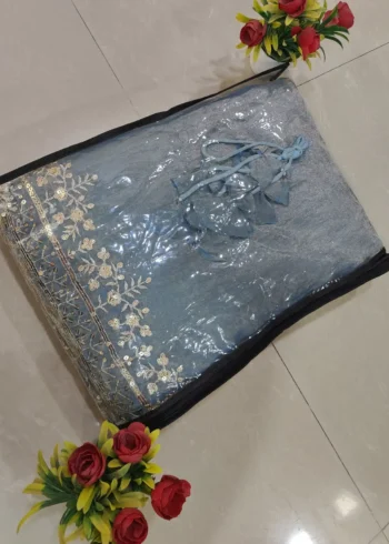 Dusty Blue Golden Shaded Zari Sequin Wedding Lehenga package