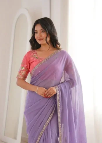 Dusty Lavender Rangoli Silk Party Wear Saree close look