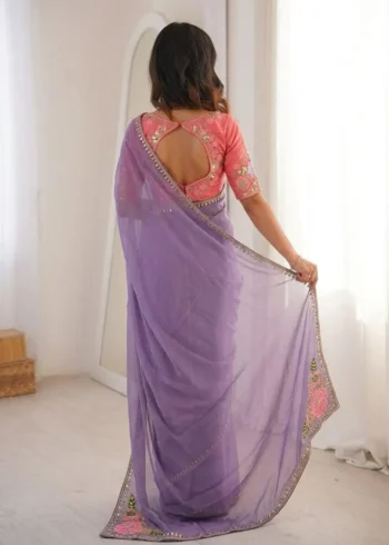 Dusty Lavender Rangoli Silk Party Wear Saree back design