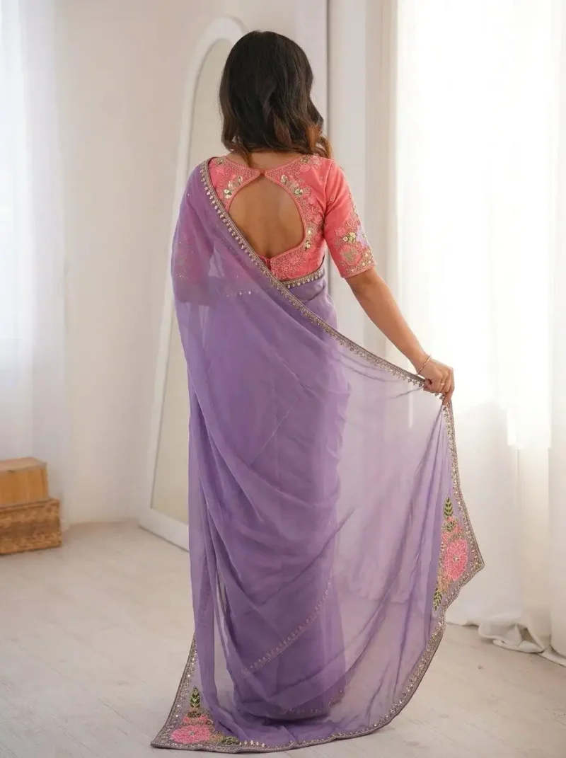 Dusty Lavender Rangoli Silk Party Wear Saree back design