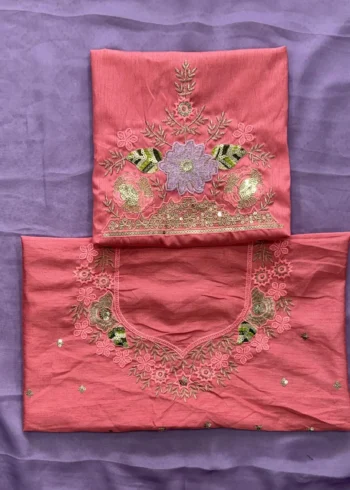 Dusty Lavender Rangoli Silk Party Wear Saree blouse work close