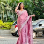 Dusty Pink Pure Chinon Silk Designer Wedding Saree