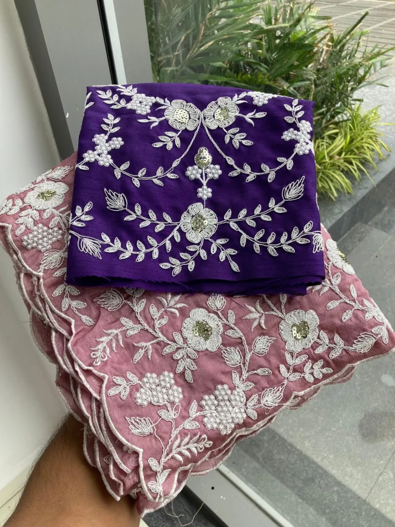 Dusty Pink Soft Chinon Silk Embroidered Wedding Saree Close work