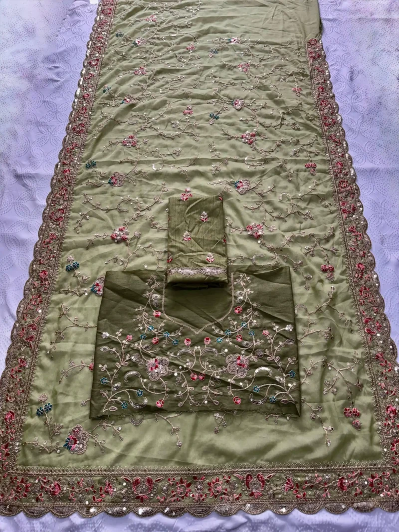 Elegant Green Star Georgette Embroidered Party Wear Saree Live image
