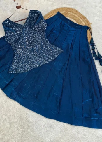Blue Colour Fendy Satin Bridesmaid Lehenga Choli with Sequins Embroidery live image
