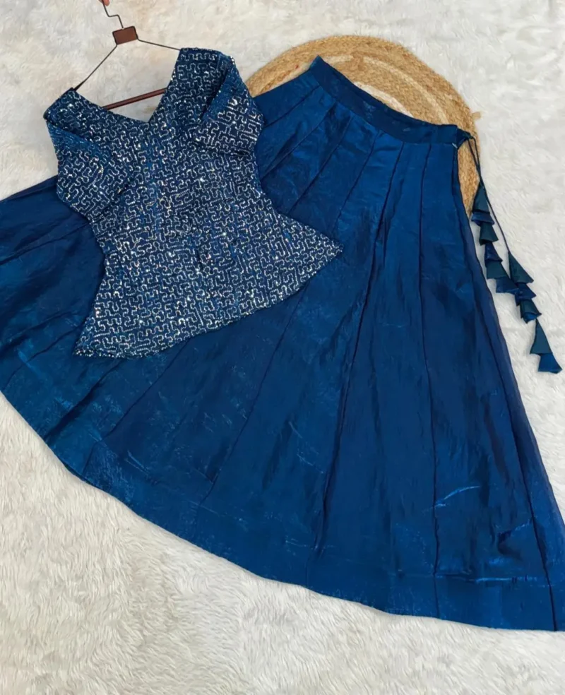 Blue Colour Fendy Satin Bridesmaid Lehenga Choli with Sequins Embroidery live image
