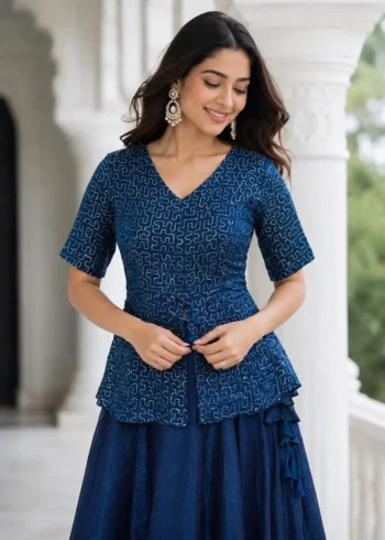 Blue Colour Fendy Satin Bridesmaid Lehenga Choli with Sequins Embroidery close