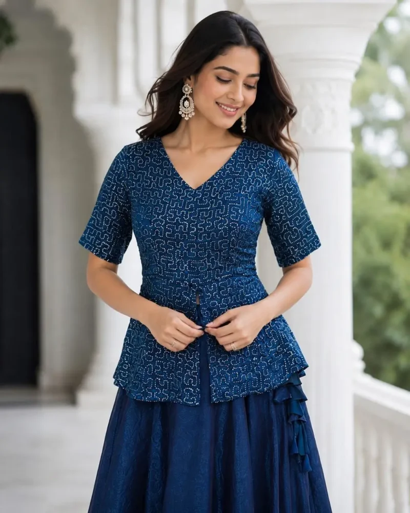 Blue Colour Fendy Satin Bridesmaid Lehenga Choli with Sequins Embroidery close