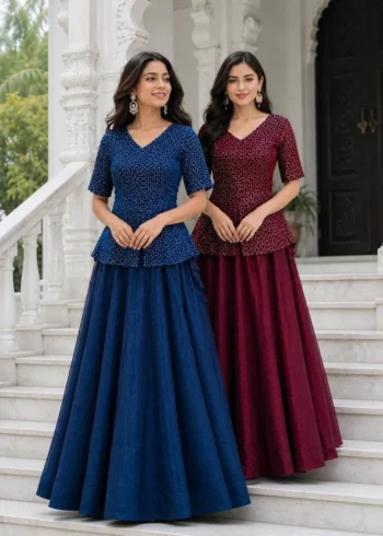 Fendy Satin Bridesmaid Lehenga Choli with Sequins Embroidery