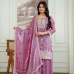 Baby Pink Fendy Silk Top Palazzo Set with Embroidered Dupatta front look
